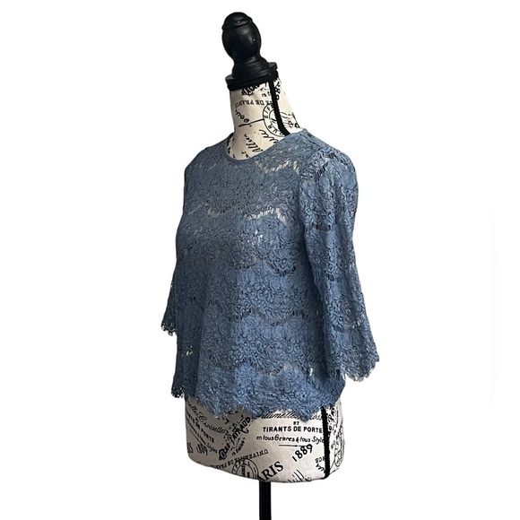 Lilly White Blue Lace Crochet Blouse S Sheer Boho Coquette Cottagecore Fairy - Picture 3 of 10